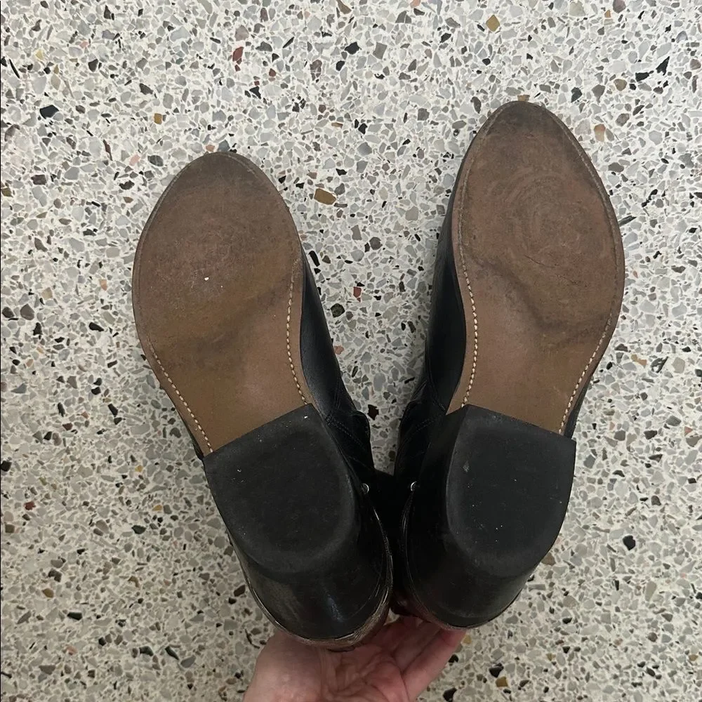 Vintage black leather cowboy western boots metal toe heel 9